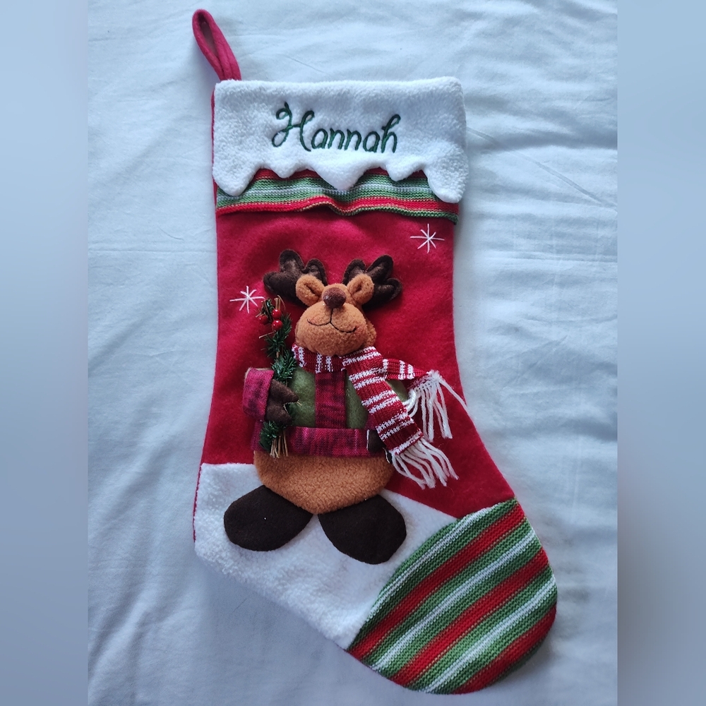 "Hannah" Personalized Bullwinkle Stocking. Size 8 " x 18"